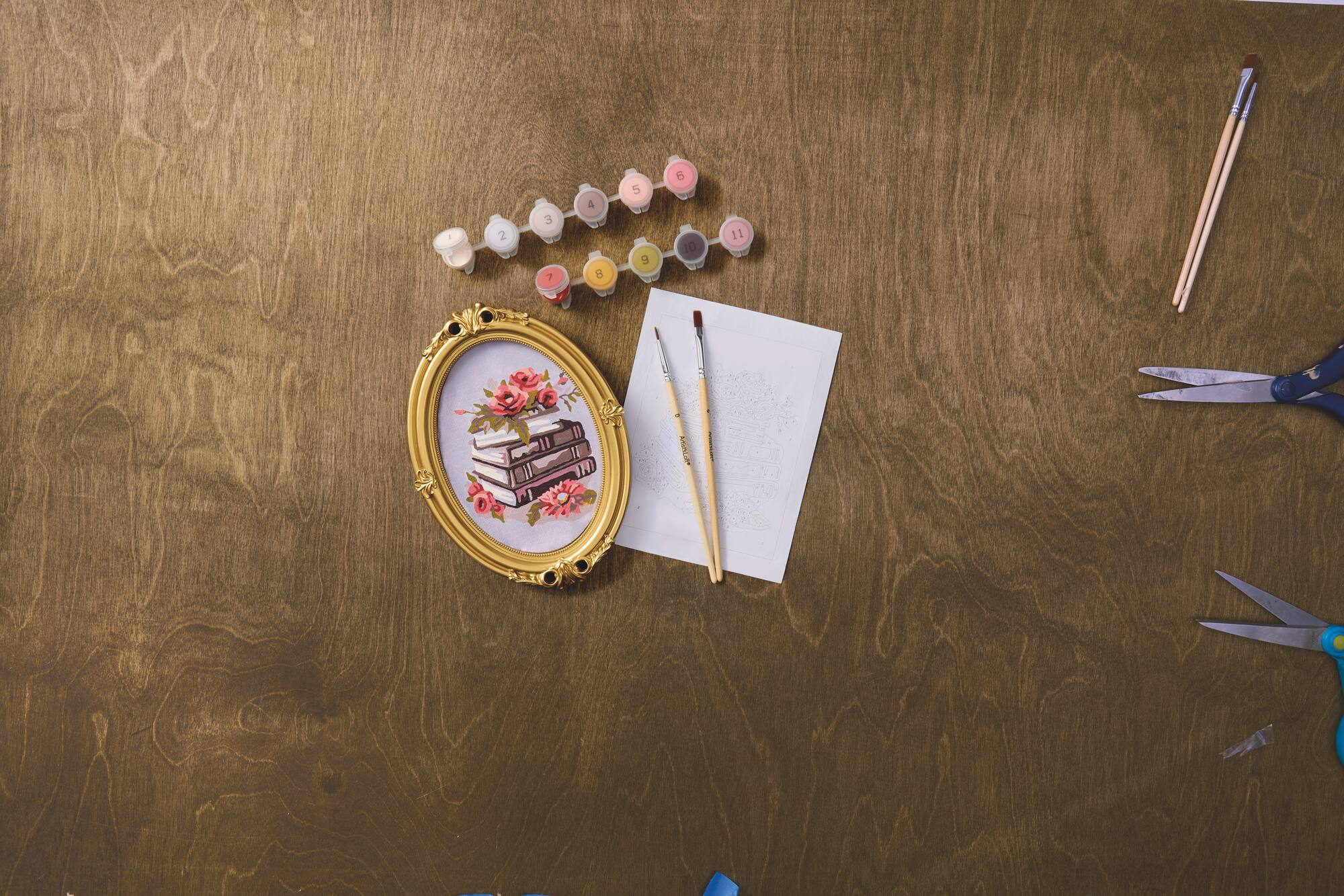 Books & Flowers Paint-by-Number Framed Mini Kit